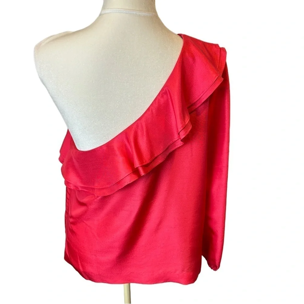 NWT J.Crew 100% Silk Beautiful‎  Ruffled One Shoulder  Blouse 12